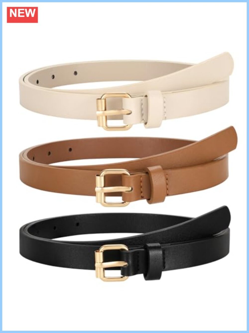 3 Pack Women Skinny PU Leather Belt Gold Buckle Waist Jeans Pants Dress